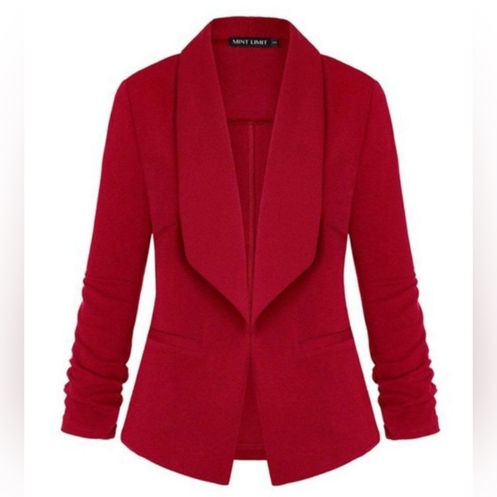 𝅺WOMENS Casual Blazer Jacket 3/4 Sleeve Red